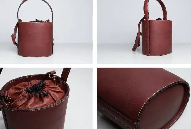 Genuine Leather Cute Bucket Bag Handbag Crossbody Bag Shoulder Bag Women Leather Purse