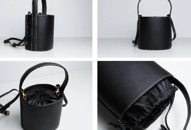 Genuine Leather Cute Bucket Bag Handbag Crossbody Bag Shoulder Bag Women Leather Purse