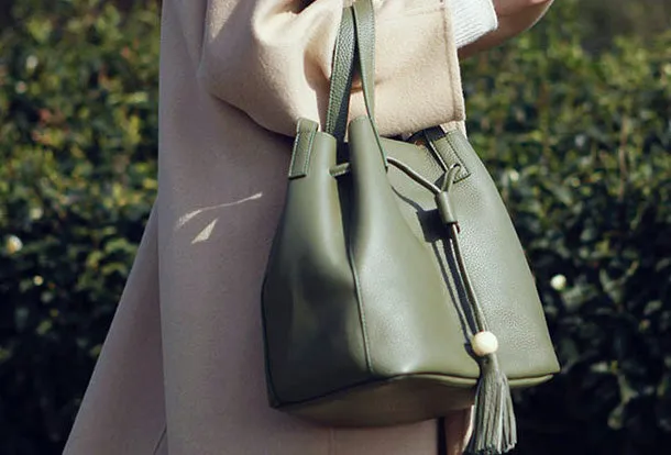 Genuine Leather Cute Women Bucket Bag Handbag Crossbody Bag Shoulder Bag Women Leather Purse