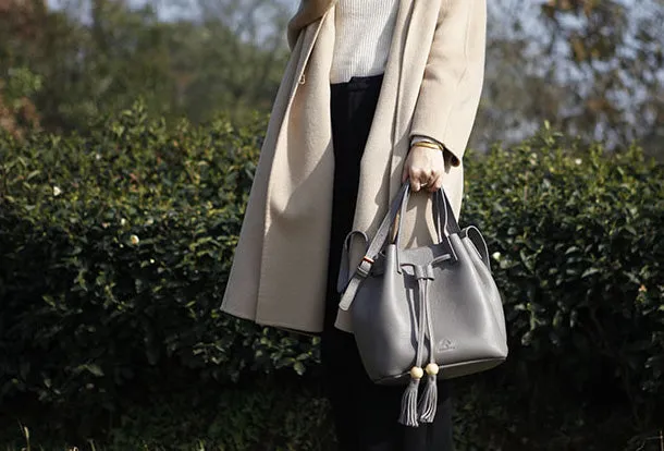 Genuine Leather Cute Women Bucket Bag Handbag Crossbody Bag Shoulder Bag Women Leather Purse