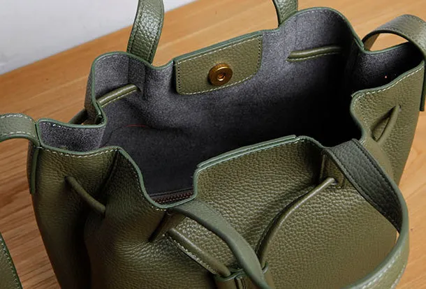 Genuine Leather Cute Women Bucket Bag Handbag Crossbody Bag Shoulder Bag Women Leather Purse