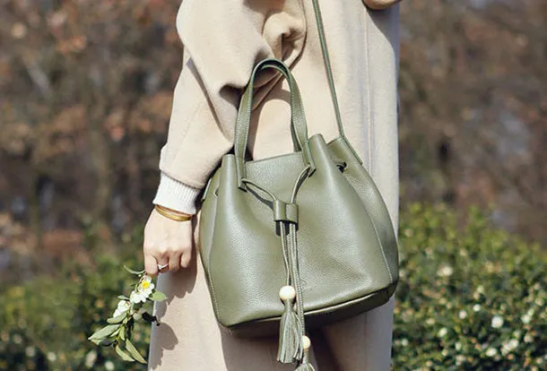 Genuine Leather Cute Women Bucket Bag Handbag Crossbody Bag Shoulder Bag Women Leather Purse