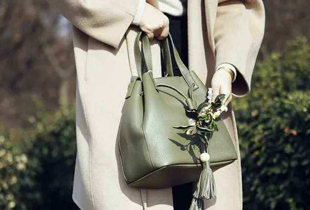 Genuine Leather Cute Women Bucket Bag Handbag Crossbody Bag Shoulder Bag Women Leather Purse