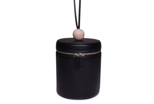 Genuine leather round bucket clutch handbag black clutch purse clutch zip wallet women