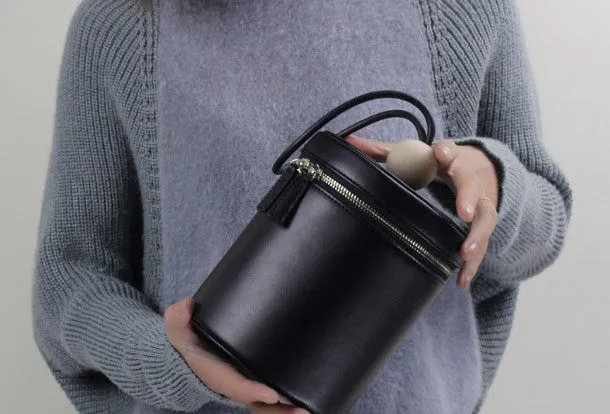 Genuine leather round bucket clutch handbag black clutch purse clutch zip wallet women