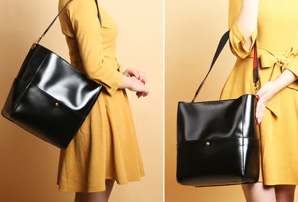 Genuine Leather tote shopper bucket bag shoulder bag for women
