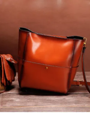 Genuine Leather tote shopper bucket bag shoulder bag for women