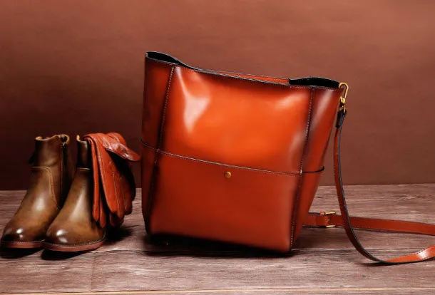 Genuine Leather tote shopper bucket bag shoulder bag for women