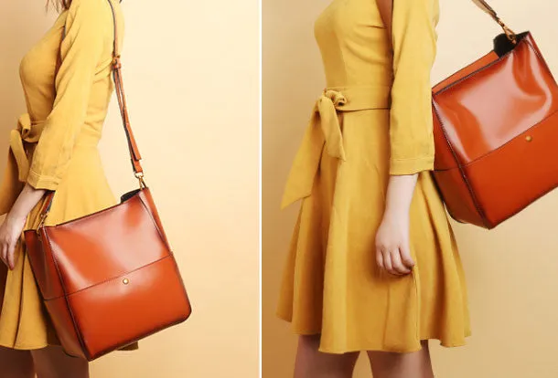 Genuine Leather tote shopper bucket bag shoulder bag for women