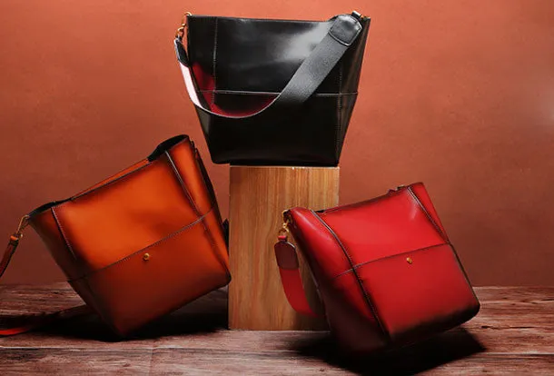 Genuine Leather tote shopper bucket bag shoulder bag for women