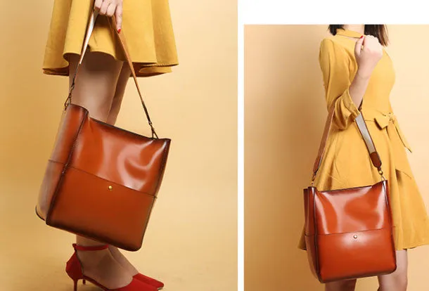 Genuine Leather tote shopper bucket bag shoulder bag for women