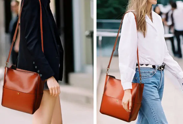 Genuine Leather tote shopper bucket bag shoulder bag for women