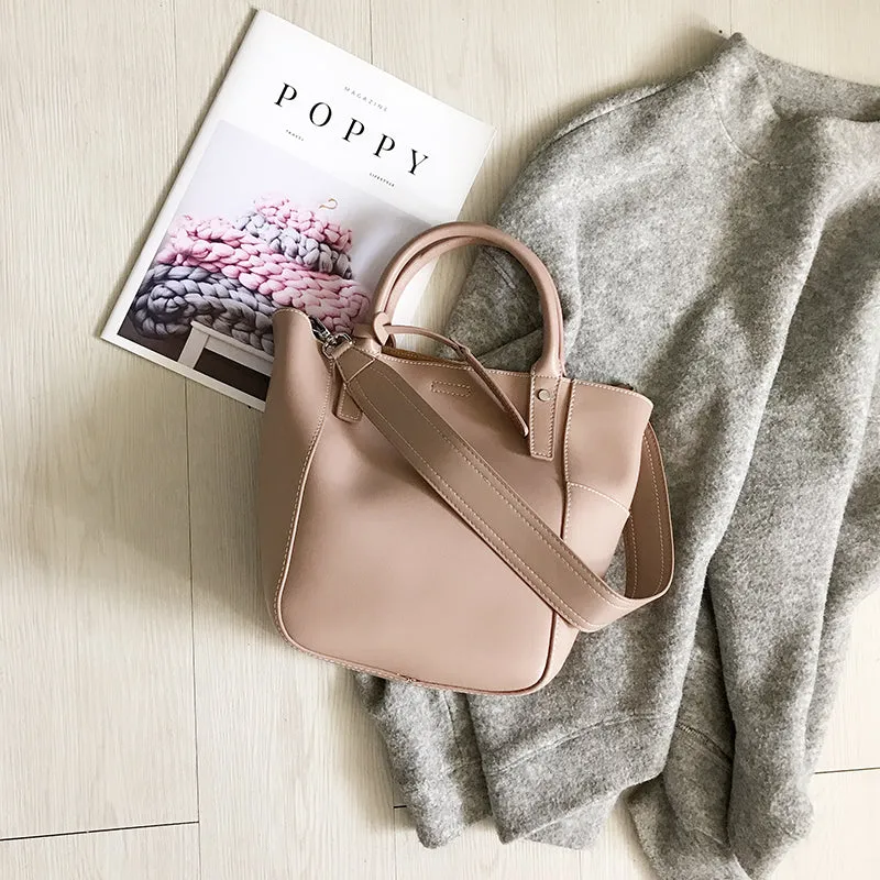 Green LEATHER WOMEN Bucket Handbag Barrel Shoulder Purses FOR WOMEN