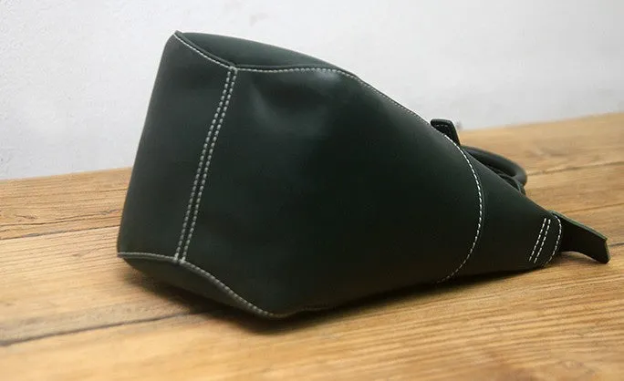 Green LEATHER WOMEN Bucket Handbag Barrel Shoulder Purses FOR WOMEN