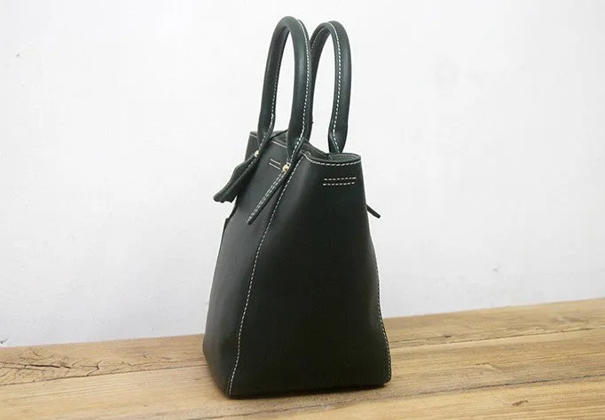 Green LEATHER WOMEN Bucket Handbag Barrel Shoulder Purses FOR WOMEN