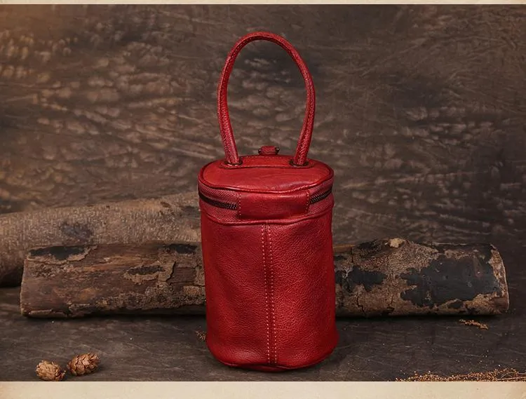 Green Womens Leather Bucket Handbag Womens Barrel Purse Small Bucket Shoulder Purse