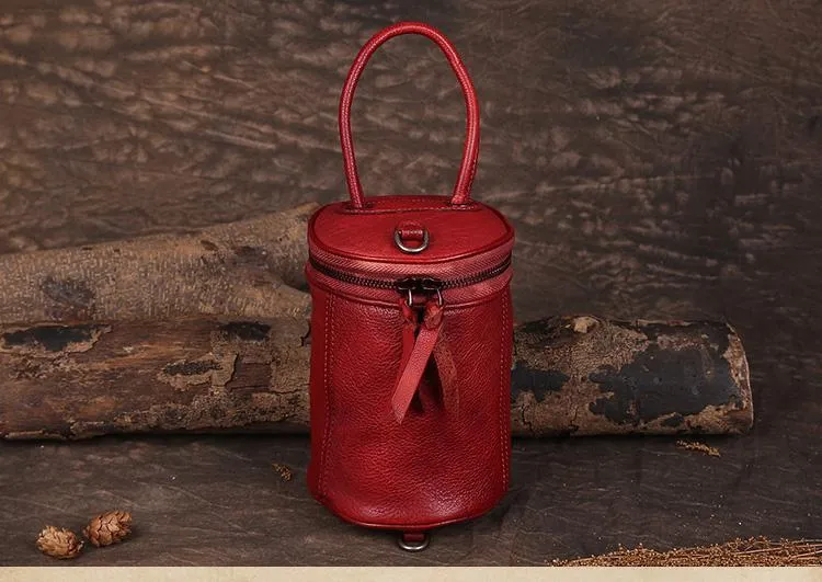 Green Womens Leather Bucket Handbag Womens Barrel Purse Small Bucket Shoulder Purse