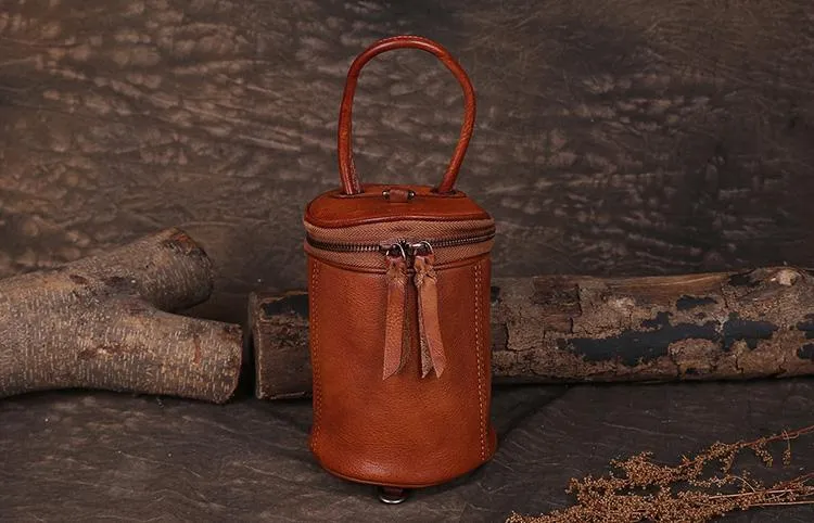 Green Womens Leather Bucket Handbag Womens Barrel Purse Small Bucket Shoulder Purse