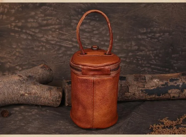 Green Womens Leather Bucket Handbag Womens Barrel Purse Small Bucket Shoulder Purse