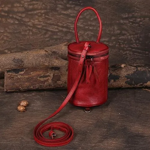 Green Womens Leather Bucket Handbag Womens Barrel Purse Small Bucket Shoulder Purse
