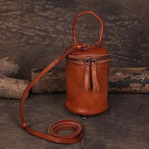 Green Womens Leather Bucket Handbag Womens Barrel Purse Small Bucket Shoulder Purse