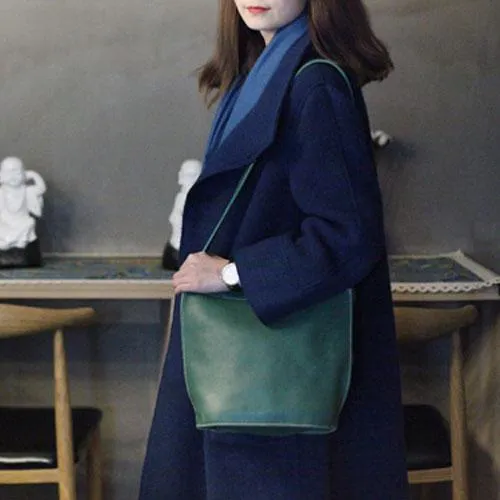 Green Womens Leather Bucket Side Bag Madewell Bucket Shoulder Bag Large Bucket Bag for Ladies