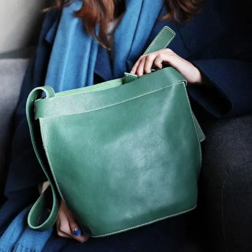 Green Womens Leather Bucket Side Bag Madewell Bucket Shoulder Bag Large Bucket Bag for Ladies