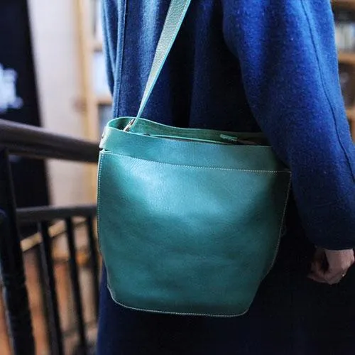 Green Womens Leather Bucket Side Bag Madewell Bucket Shoulder Bag Large Bucket Bag for Ladies