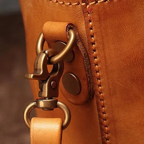 Green WOmens Leather Shoulder Bag Bucket Bag Small Brown Crossbody Barrel Bag Bucket Purse for ladies