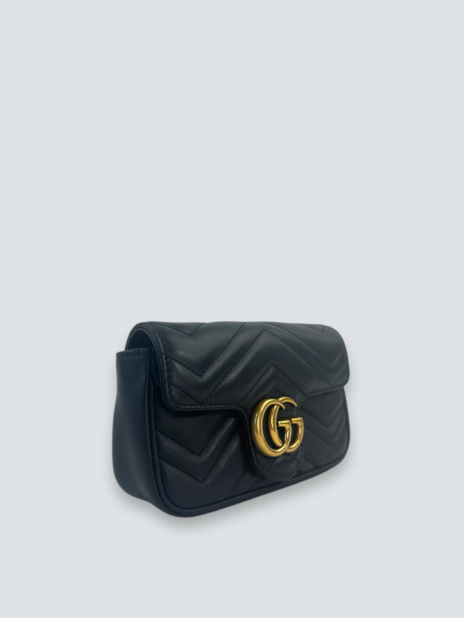 Gucci Black Matelasse Leather Super Mini Marmont Crossbody