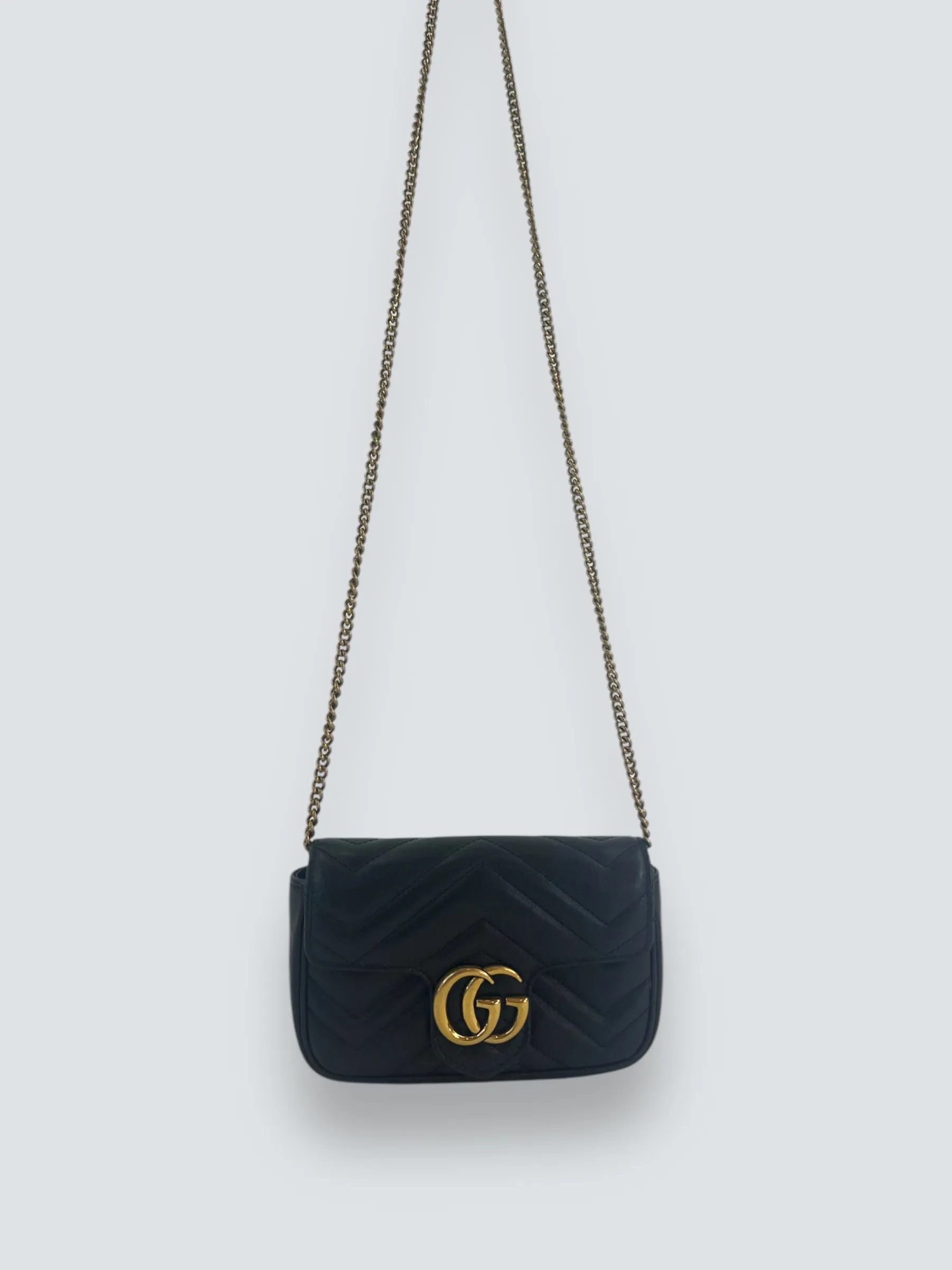 Gucci Black Matelasse Leather Super Mini Marmont Crossbody