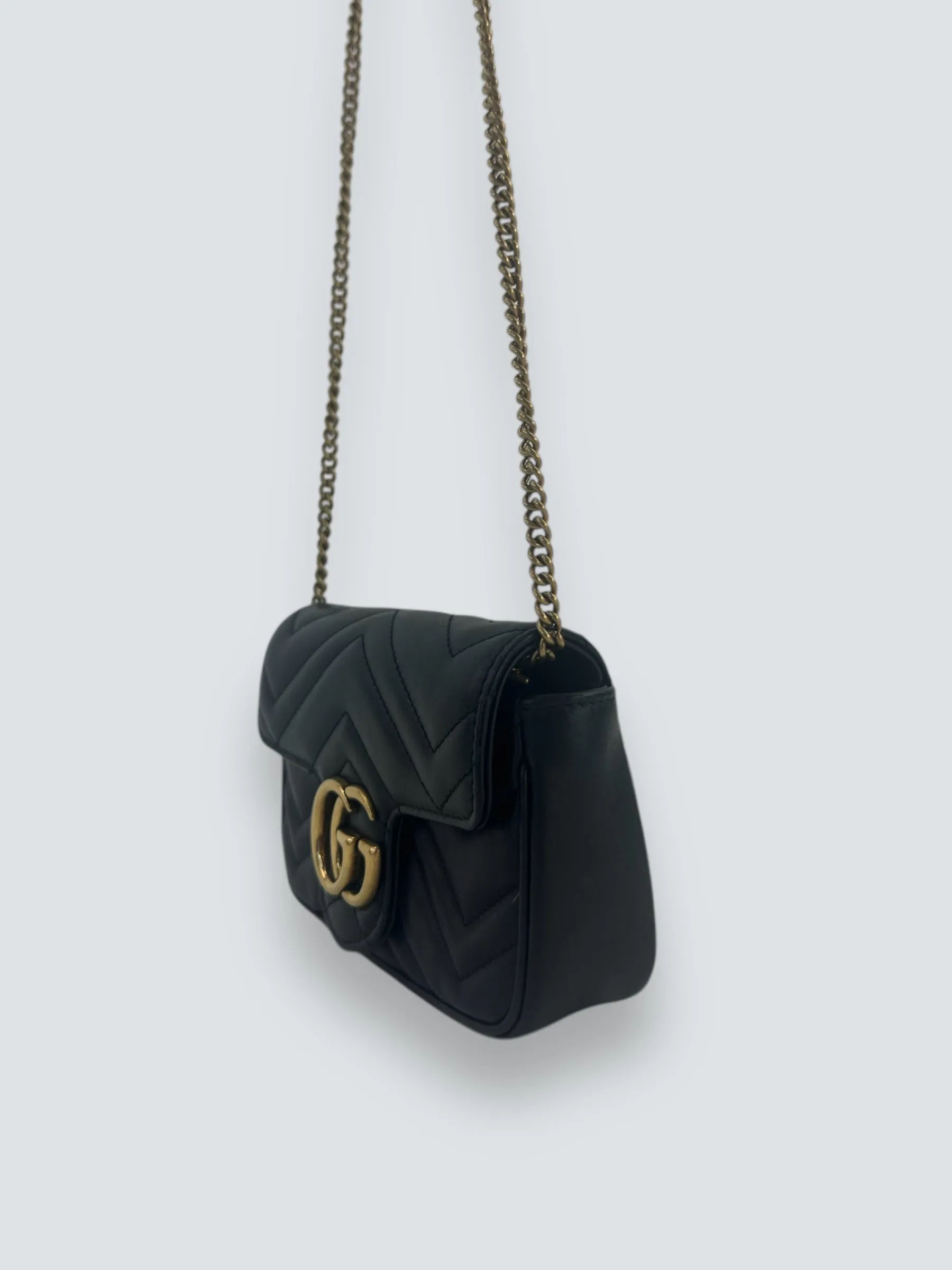Gucci Black Matelasse Leather Super Mini Marmont Crossbody