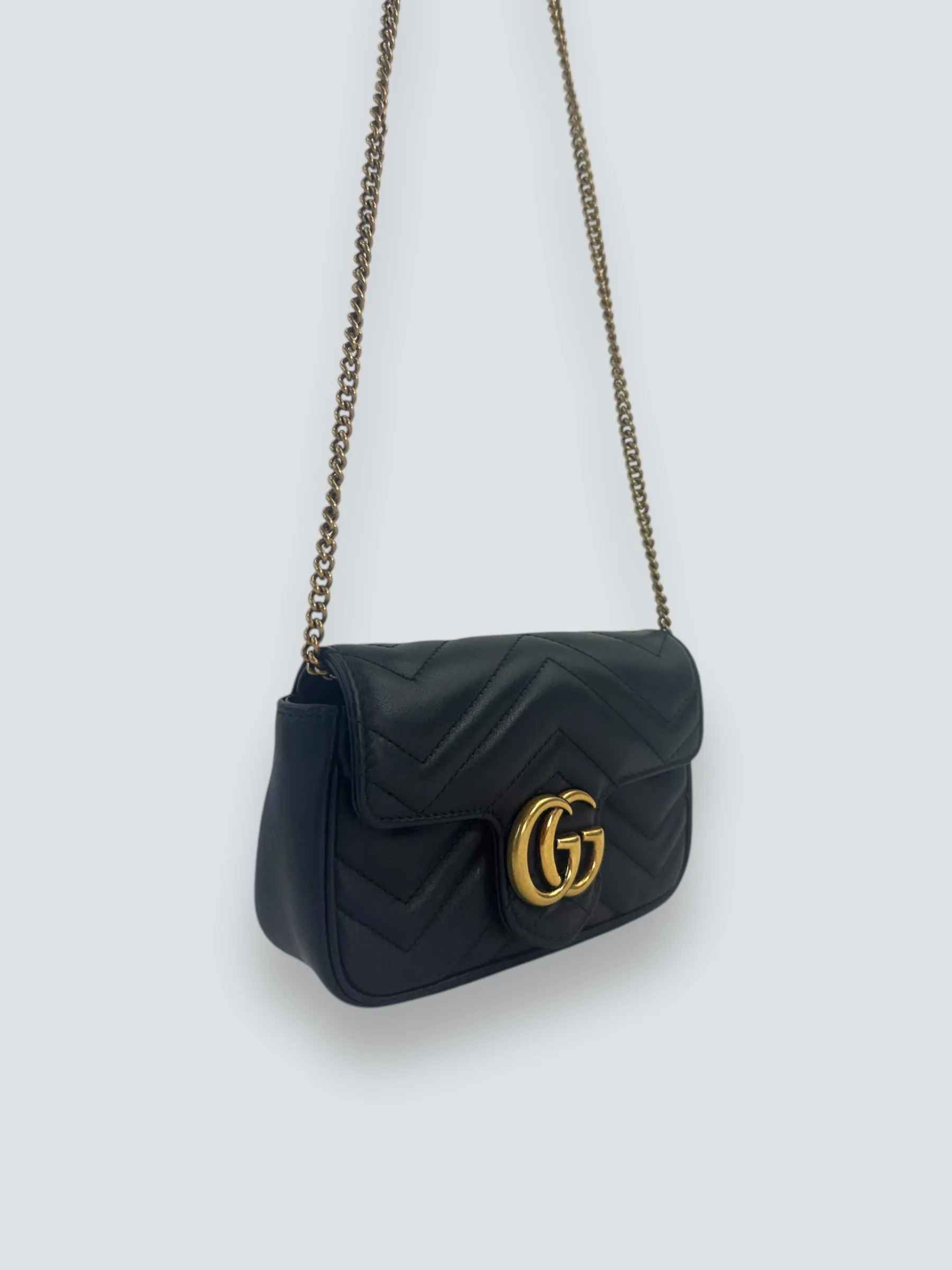 Gucci Black Matelasse Leather Super Mini Marmont Crossbody