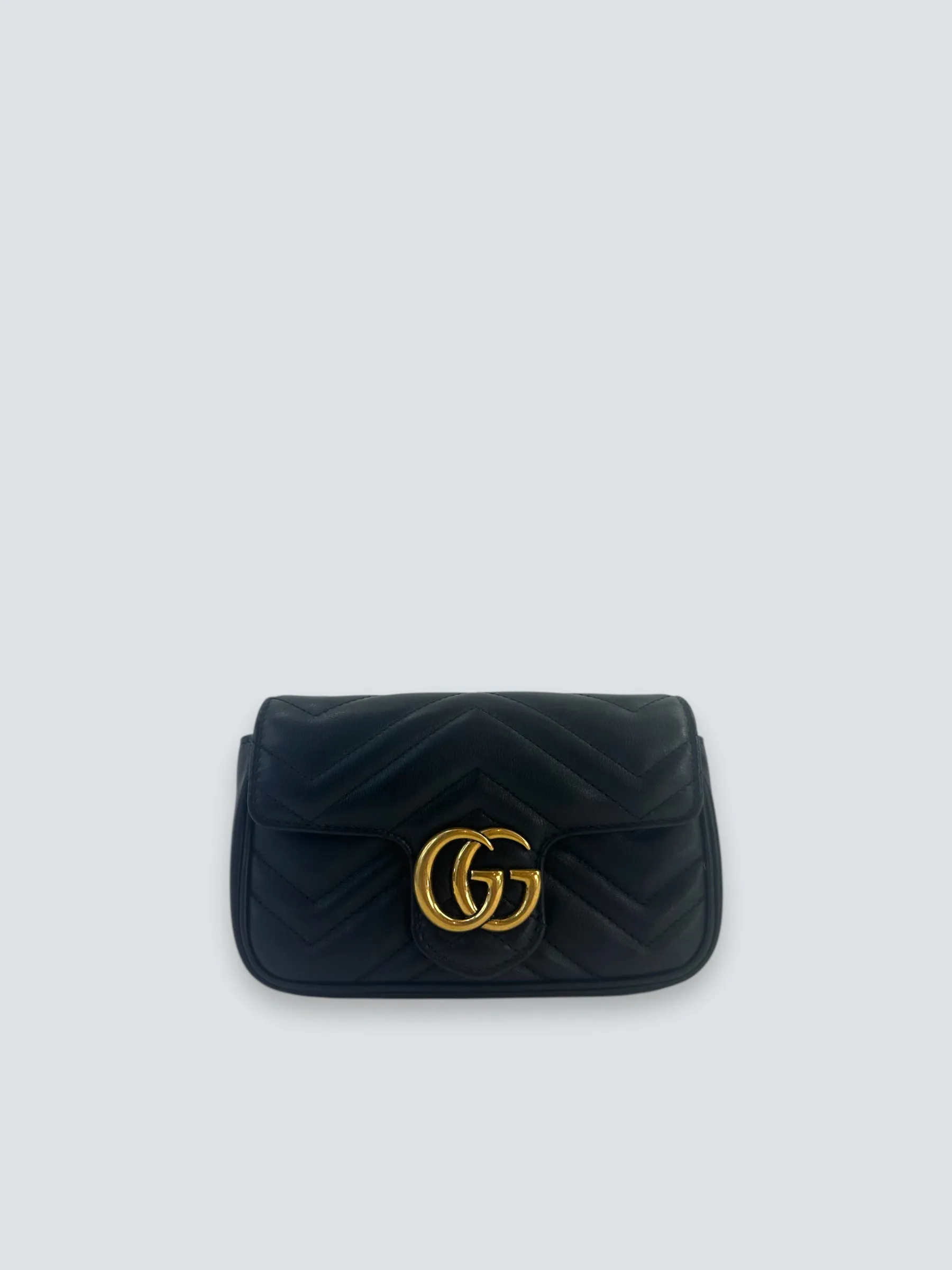Gucci Black Matelasse Leather Super Mini Marmont Crossbody