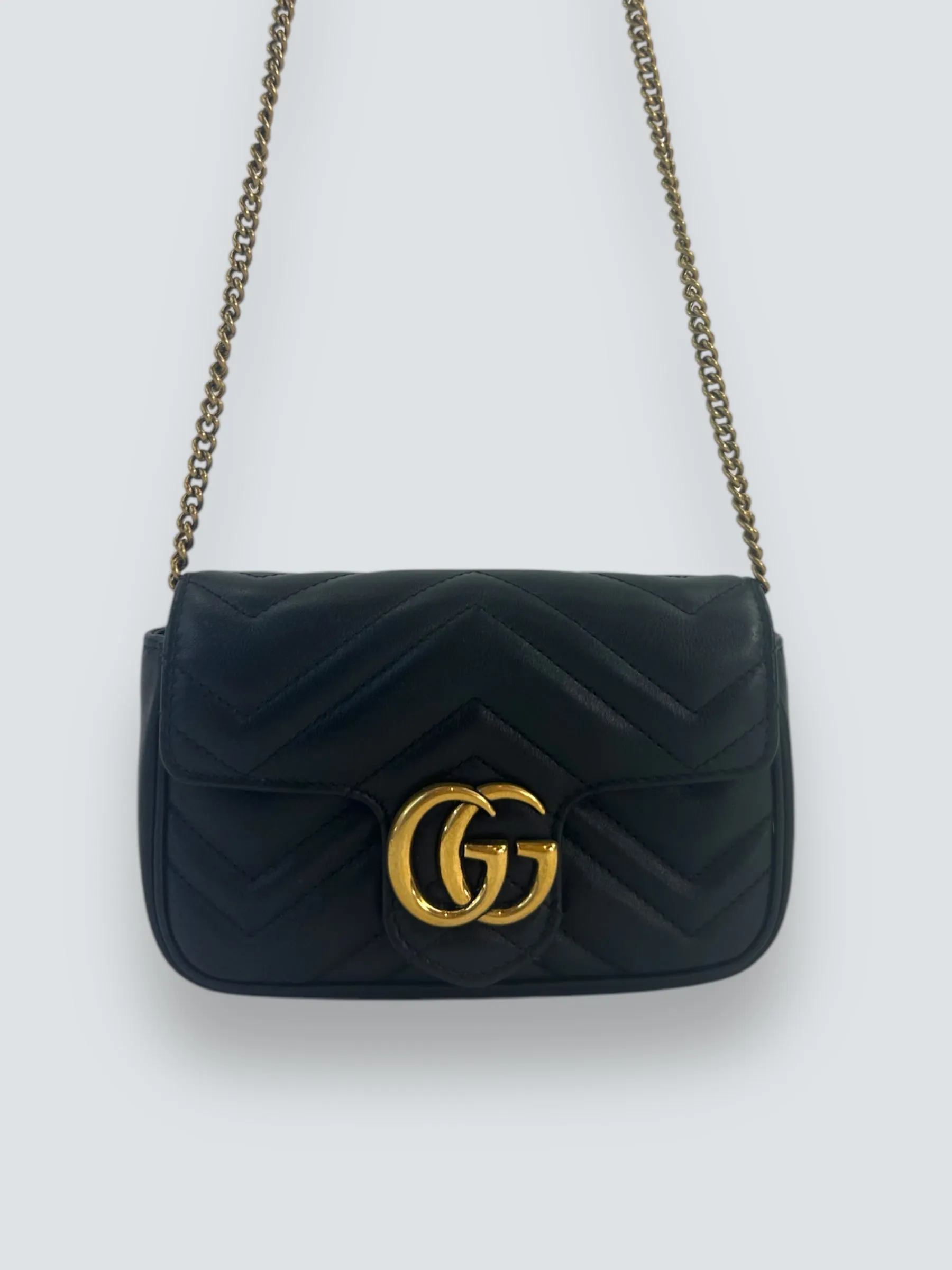 Gucci Black Matelasse Leather Super Mini Marmont Crossbody