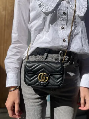Gucci Black Matelasse Leather Super Mini Marmont Crossbody