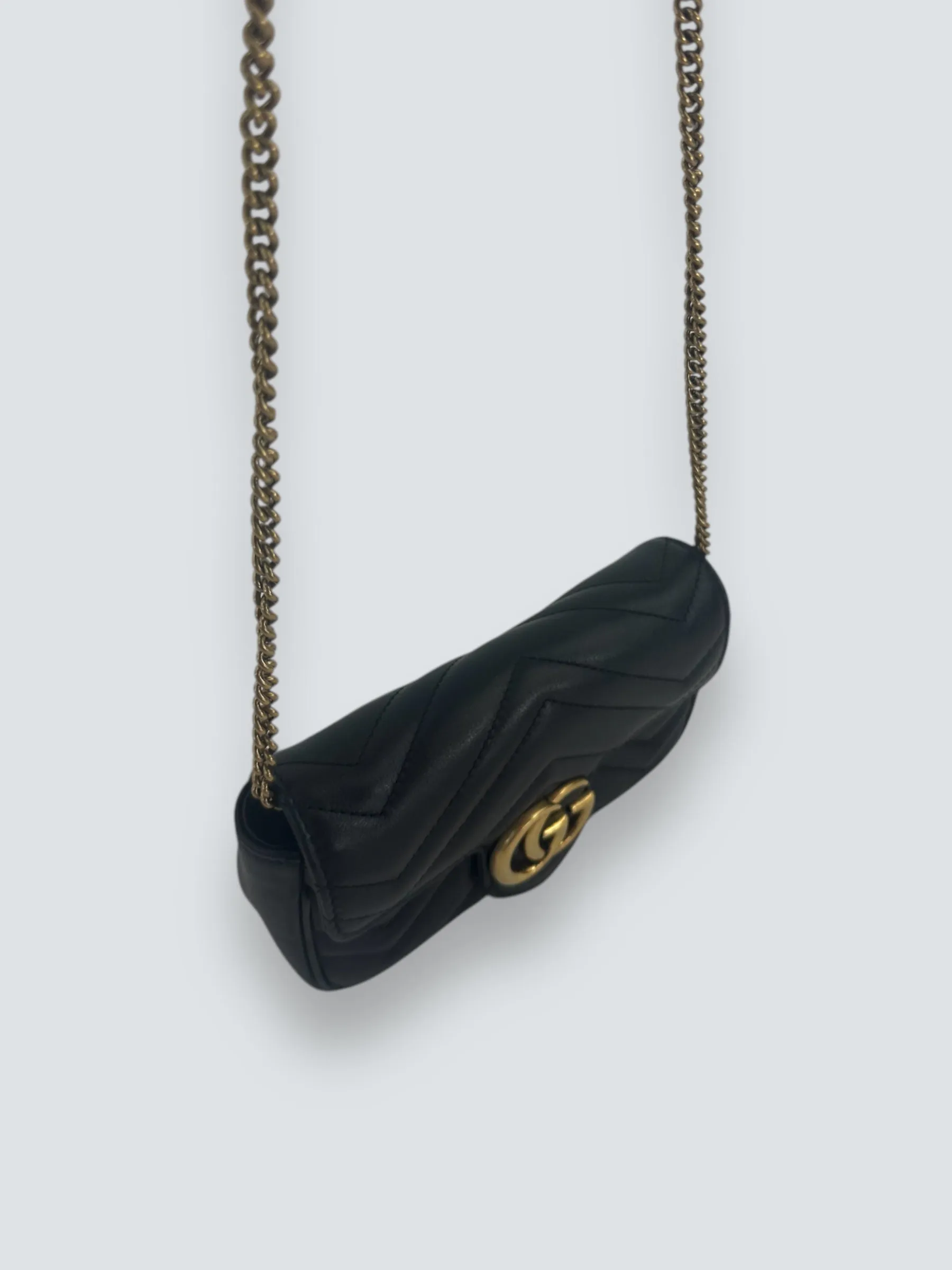 Gucci Black Matelasse Leather Super Mini Marmont Crossbody