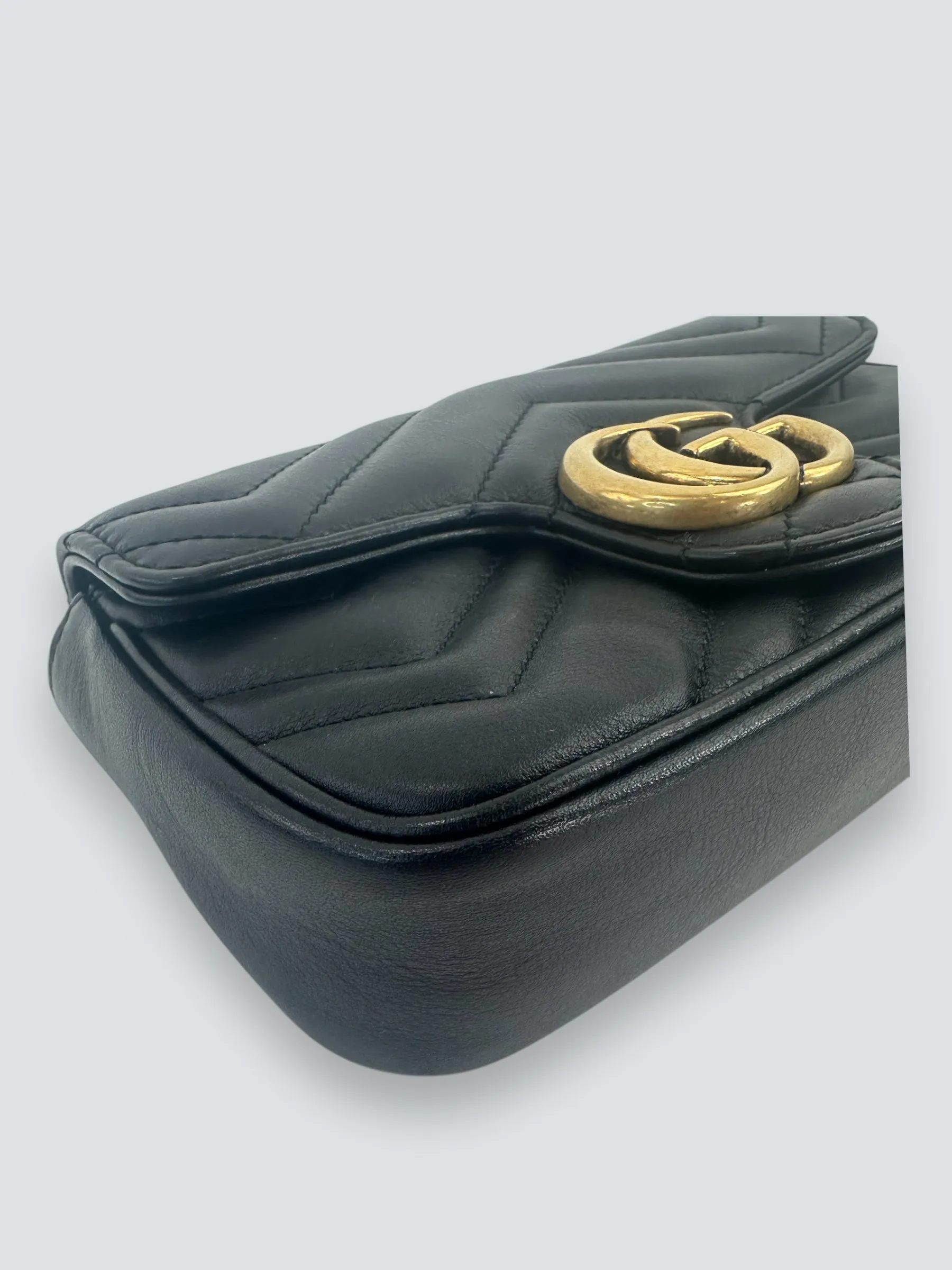 Gucci Black Matelasse Leather Super Mini Marmont Crossbody