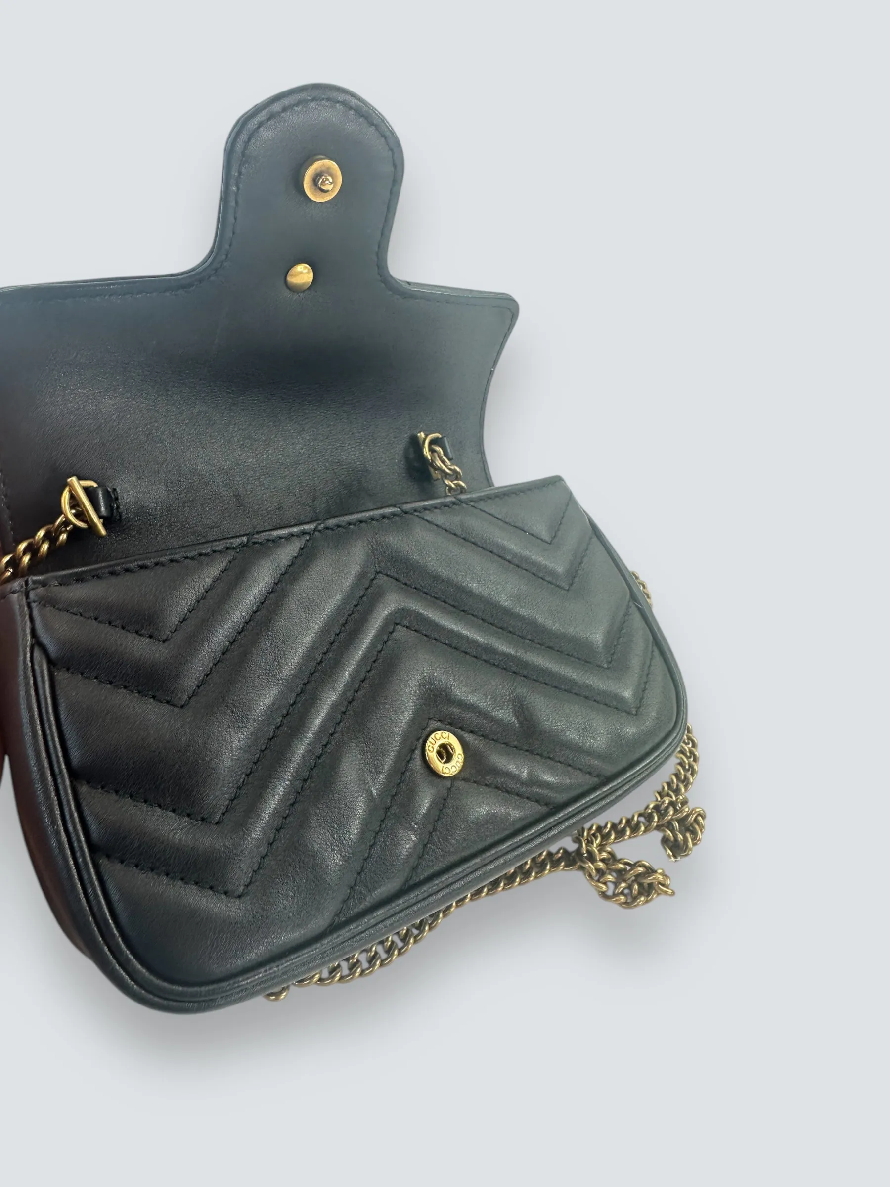 Gucci Black Matelasse Leather Super Mini Marmont Crossbody