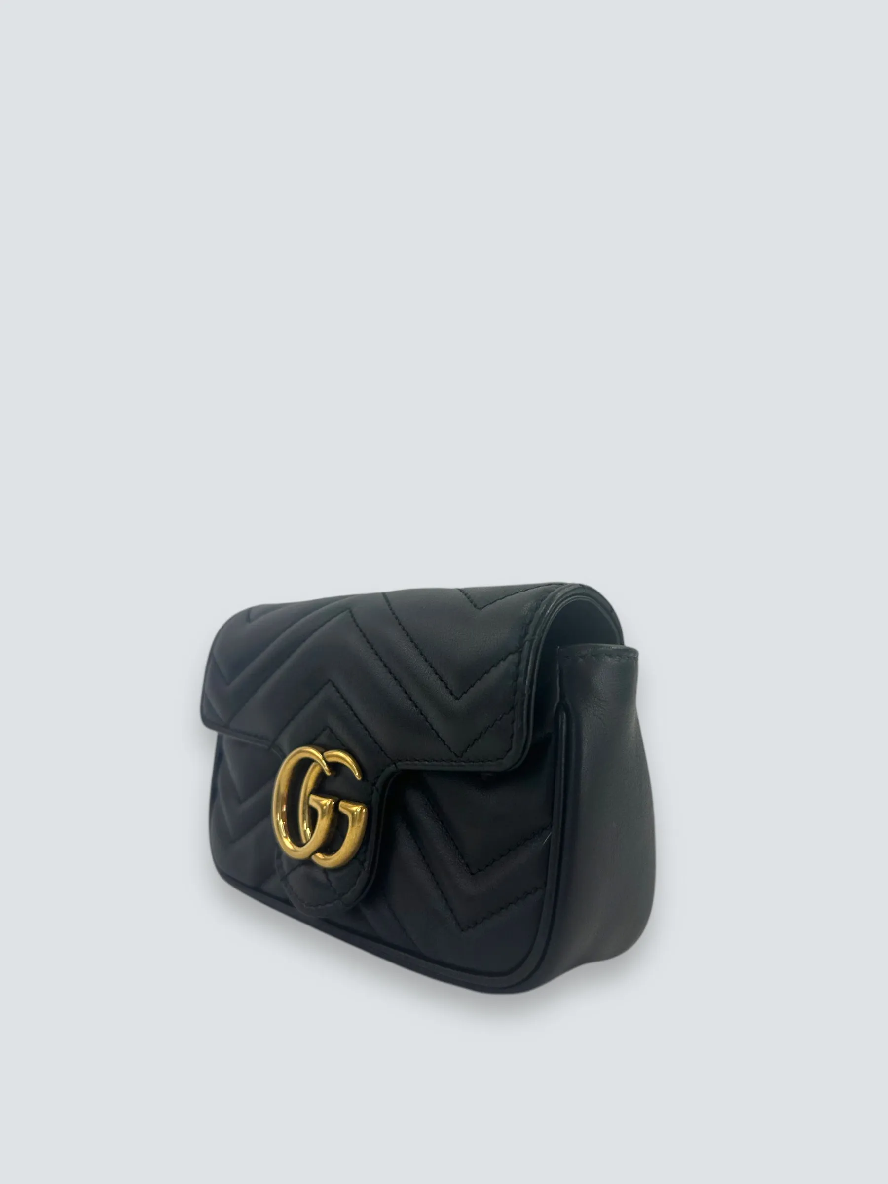 Gucci Black Matelasse Leather Super Mini Marmont Crossbody