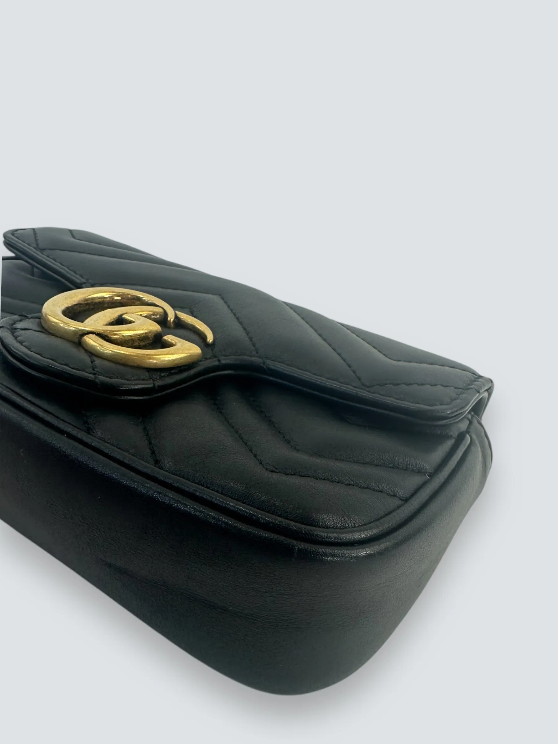 Gucci Black Matelasse Leather Super Mini Marmont Crossbody