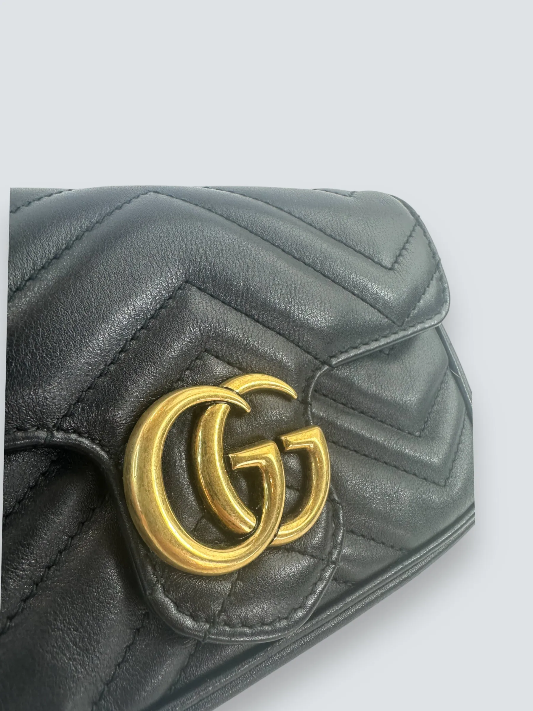 Gucci Black Matelasse Leather Super Mini Marmont Crossbody