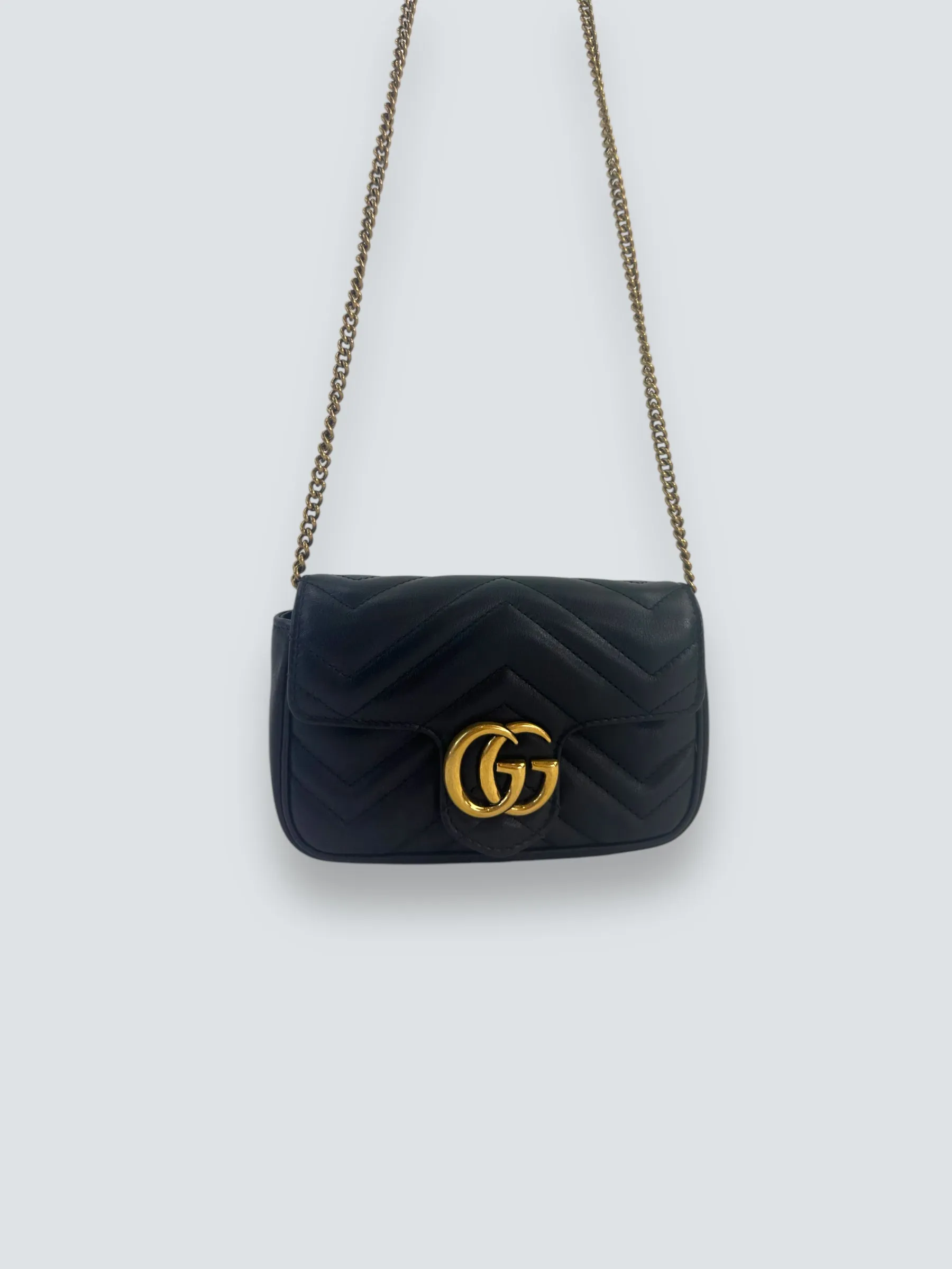 Gucci Black Matelasse Leather Super Mini Marmont Crossbody