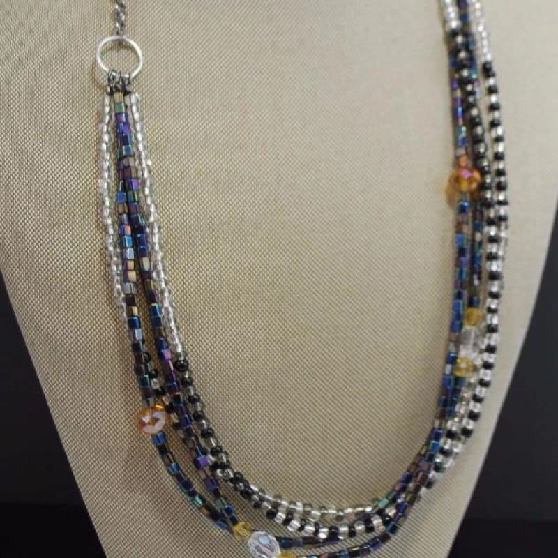 Gunmental Metallic Crystal Women's Boho Necklace