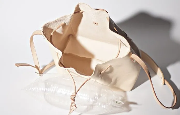 Handmade Beige Women Leather bucket crossbody bag Barrel shoulder bag for women