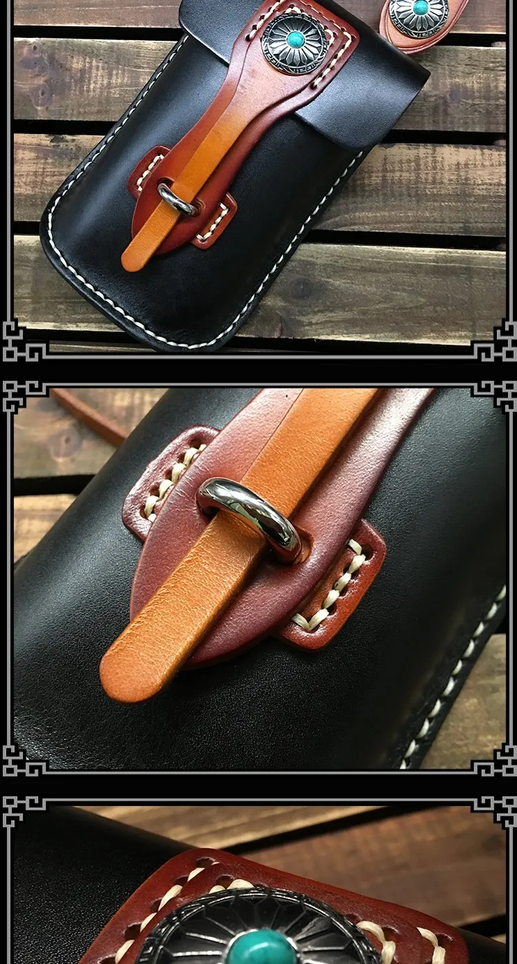 Handmade Black Leather Waist Bag Belt Pouch Belt Small Messenger Bag Side Bags For Men