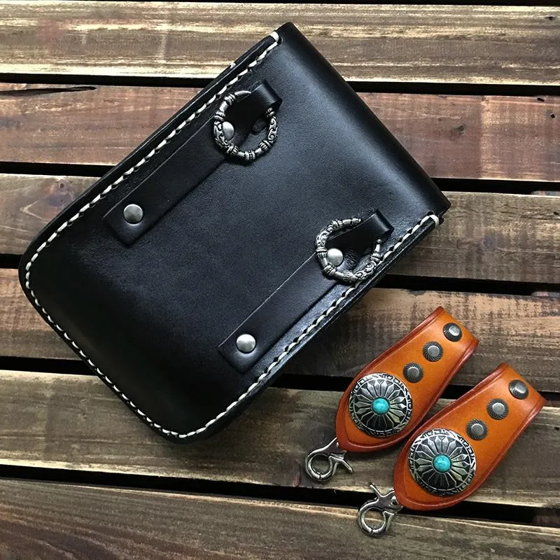 Handmade Black Leather Waist Bag Belt Pouch Belt Small Messenger Bag Side Bags For Men