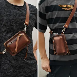 Handmade Brown LEATHER MEN Belt Pouch Waist BAG MIni Green Side Bag Belt Bag FOR MEN