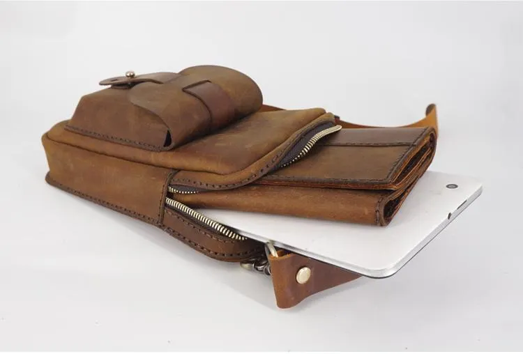 Handmade Brown LEATHER MEN Belt Pouch Waist BAG MIni Side Bag Brown Belt Bag FOR MEN