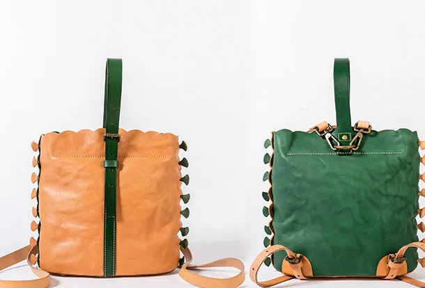 Handmade Genuine Leather Backpack Bag Bucket Bag Handbag Shoulder Bag Leather Purse For Women